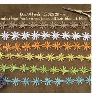 Ruban Brodé Fleurs Coton 20 mm