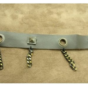 Ruban Simili Cuir / Skai Marron Oeillet Avec Chainette Métalique 25 mm