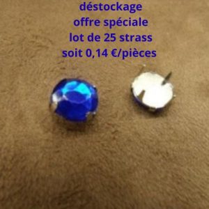 Déstockage – Lot de 25 Strass à Griffe Rond Bleu 1 cm