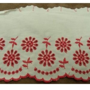 BRODERIE ANGLAISE COTON blanc & rose 13,5 cm / hauteur de broderie 7 cm