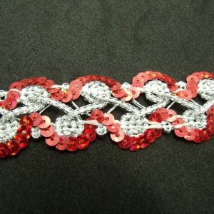 Galon Paillette Rouge et argent 25mm