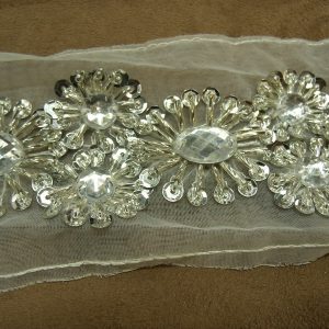 ruban brodé strass argent et pailleté
