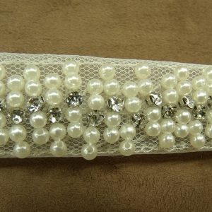 ruban perle nacré et strass argenté