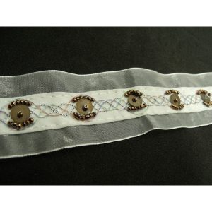 Ruban Organza Brodé Perles de rocaille 40 mm