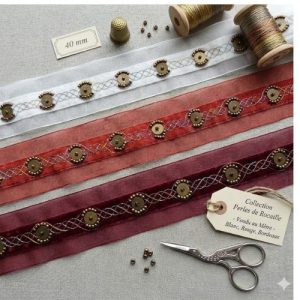 Ruban Organza Brodé Perles de rocaille 40 mm