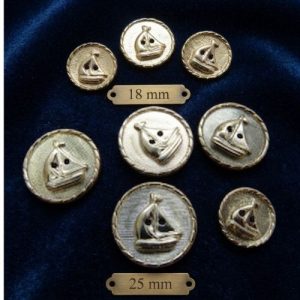 Lot de 6 boutons acryliques dorés motif petit bateau – 2 trous – 18 mm ou 25 mm