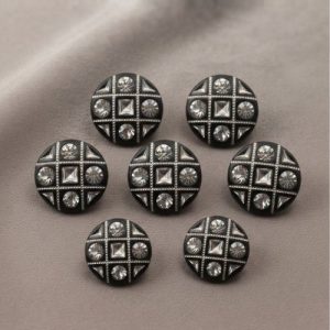 Lot de 6 boutons acryliques noirs effet strass – 15 mm, 18 mm, 21 mm