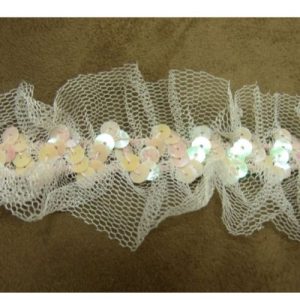 Ruban Froncé Pailleté Rose Stretch Sur Tulle 45 mm