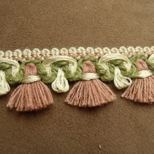 ruban avec pompon beige et bois de rose