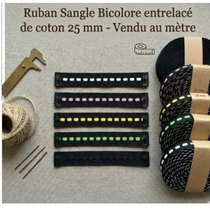 Ruban Sangle Bicolore entrelacé de coton 25 mm