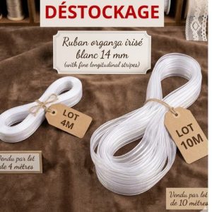 Déstockage ruban organza irisé blanc 14 mm – lot 4 m ou 10 m