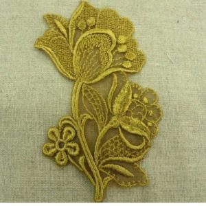 écusson à coudre - fleur brodé mordoré, largeur 5cm sur hauteur 10cm