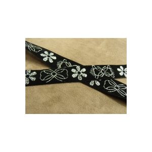 RUBAN FANTAISIE Pailleté MOTIF FLEUR en lurex SUR FOND NOIR