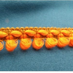 Ruban Frange Pompon Orange / Marron 20 mm