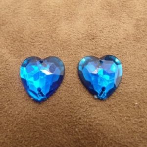 Déstockage – Strass Coeur Bleu 17 mm à coudre – Lot 10, 20, 50