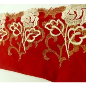 dentelle de calais jacquard bordeaux brodée beige 13 cm