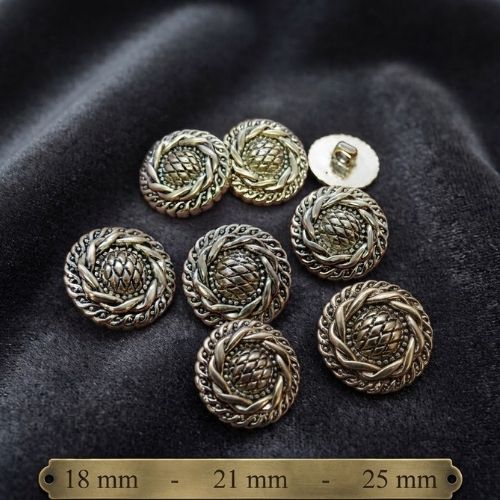 Lot de 6 boutons ronds acryliques dorés à queue – 18 mm, 21 mm, 25 mm