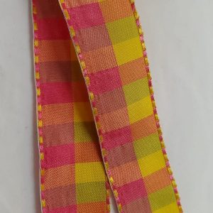 NOUVEAU ruban fantaisie carreau réversible jaune et rose