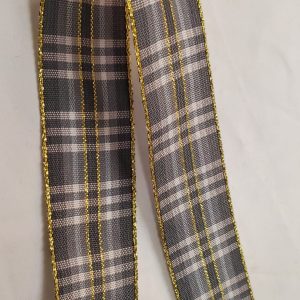 NOUVEAU ruban fantaisie réversible carreau gris lurex or