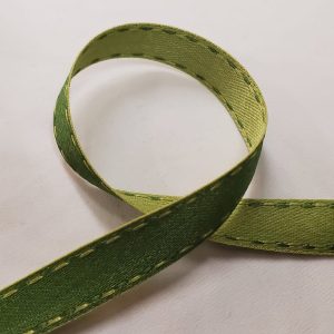 NOUVEAU ruban fantaisie façon couture surpiqué bicolore vert clair et vert foncé