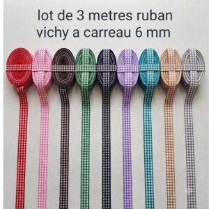 LOT DE 3 METRES  ruban vichy à carreau 6 mm