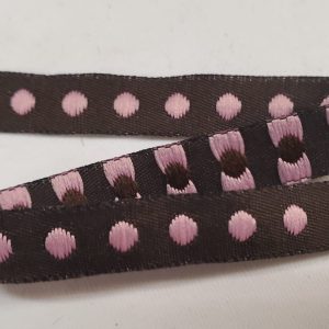 NOUVEAU ruban fantaisie marron à pois rose