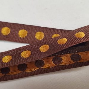 NOUVEAU ruban fantaisie marron pois or