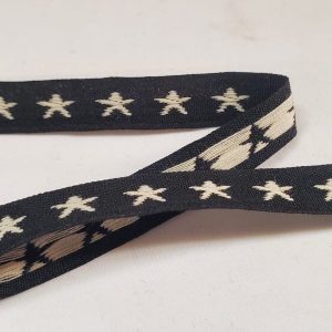 NOUVEAU ruban fantaisie noir motif étoile blanche