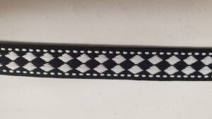 NOUVEAU ruban fantaisie losange blanc sur fond noir