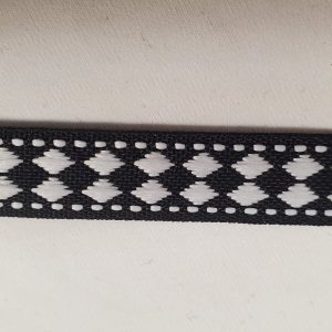 NOUVEAU ruban fantaisie losange blanc sur fond noir