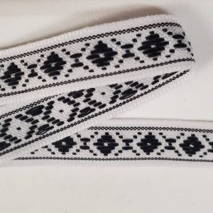 NOUVEAU ruban fantaisie losange noir sur fond blanc
