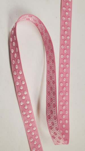 NOUVEAU ruban fantaisie à poids blanc sur fond rose