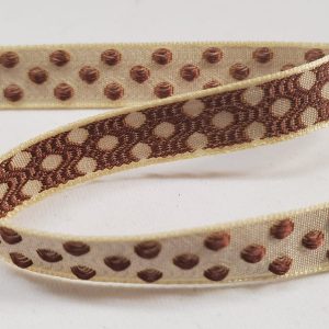NOUVEAU ruban fantaisie beige à pois sur fond marron