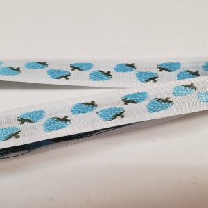 NOUVEAU ruban fantaisie fraise bleu sur fond blanc