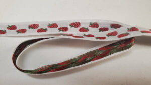 NOUVEAU ruban fantaisie fraise rouge sur fond blanc