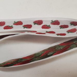 NOUVEAU ruban fantaisie fraise rouge sur fond blanc