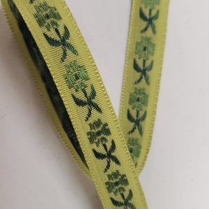 NOUVEAU ruban fantaisie à fleurs verte sur fond vert anis