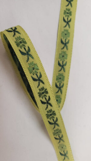 NOUVEAU ruban fantaisie à fleurs verte sur fond vert anis