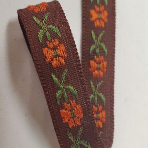 NOUVEAU ruban fantaisie à fleurs orange sur fond marron