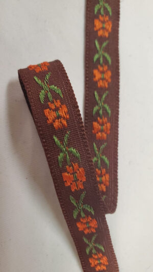 NOUVEAU ruban fantaisie à fleurs orange sur fond marron