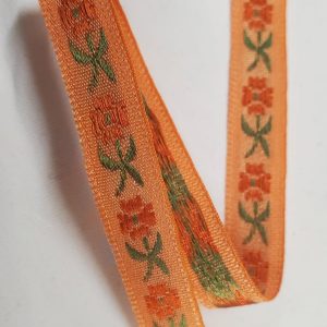 NOUVEAU ruban fantaisie à fleurs verte sur fond orange