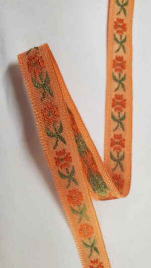 NOUVEAU ruban fantaisie à fleurs verte sur fond orange