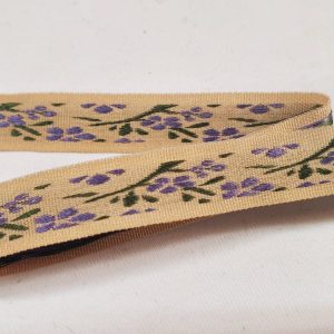 NOUVEAU ruban fantaisie à fleurs violet vert sur fond beige