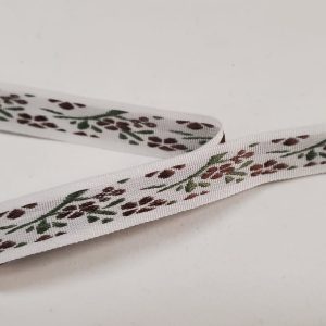 NOUVEAU ruban fantaisie à fleurs vert marron sur fond blanc