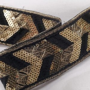 NOUVEAU ruban paillette brodé sur fond noir et or