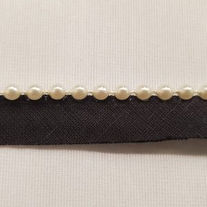 NOUVEAU ruban passepoil perlé monté sur base coton noir perle ronde blanche