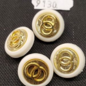 bouton acrylique composé blanc et or,18 mm, vendu par 6