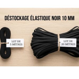 Déstockage Élastique Noir 10 mm – Lot de 5 ou 20 m – Couture & Accessoires