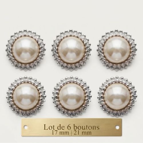 Lot de 6 boutons acryliques argenté nacré – 17 mm & 21 mm
