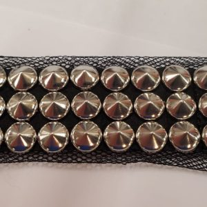 NOUVEAU Ruban Fantaisie Avec Clou Métal Argenté Sur 3 rangées : largeur 2,5 cm / hauteur 5 mm